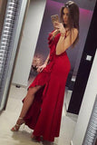 Spaghetti Straps Red Long Prom Dress with Ruffles MP696