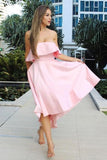 pink strapless high low bridesmaid dresses with bowknot