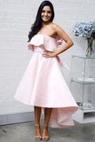pink strapless high low bridesmaid dresses with bowknot