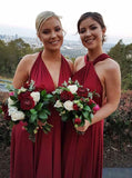 A-Line V-Neck Convertible Burgundy Bridesmaid Dresses PB116