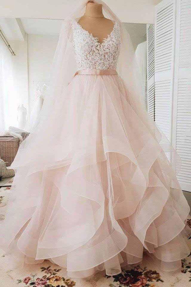 princess skin pink graduation dresses v neck backless wedding gowns