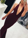 burgundy mermaid plunging neck criss cross straps prom dress