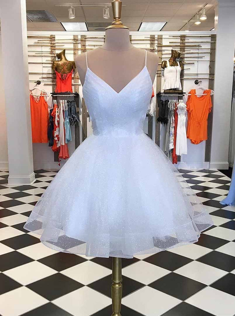 spaghetti straps v neck homecoming dress sparkly short prom dress