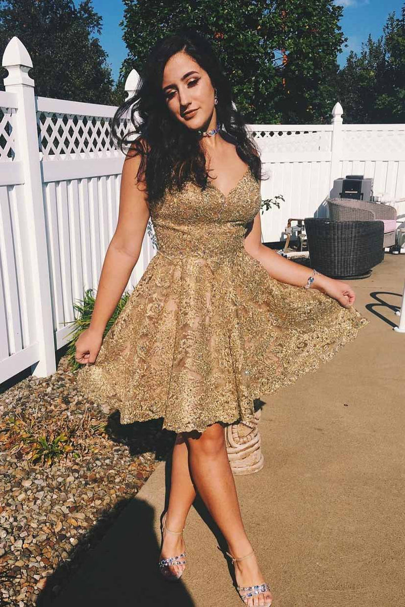 a line lace appliques homecoming dress v neck short prom dresses
