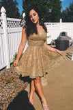 A-line Lace Appliques Homecoming Dress, V-neck Short Prom Dresses GM201