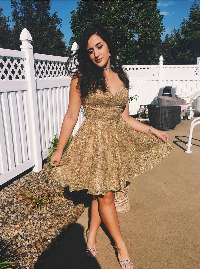 a line lace appliques homecoming dress v neck short prom dresses