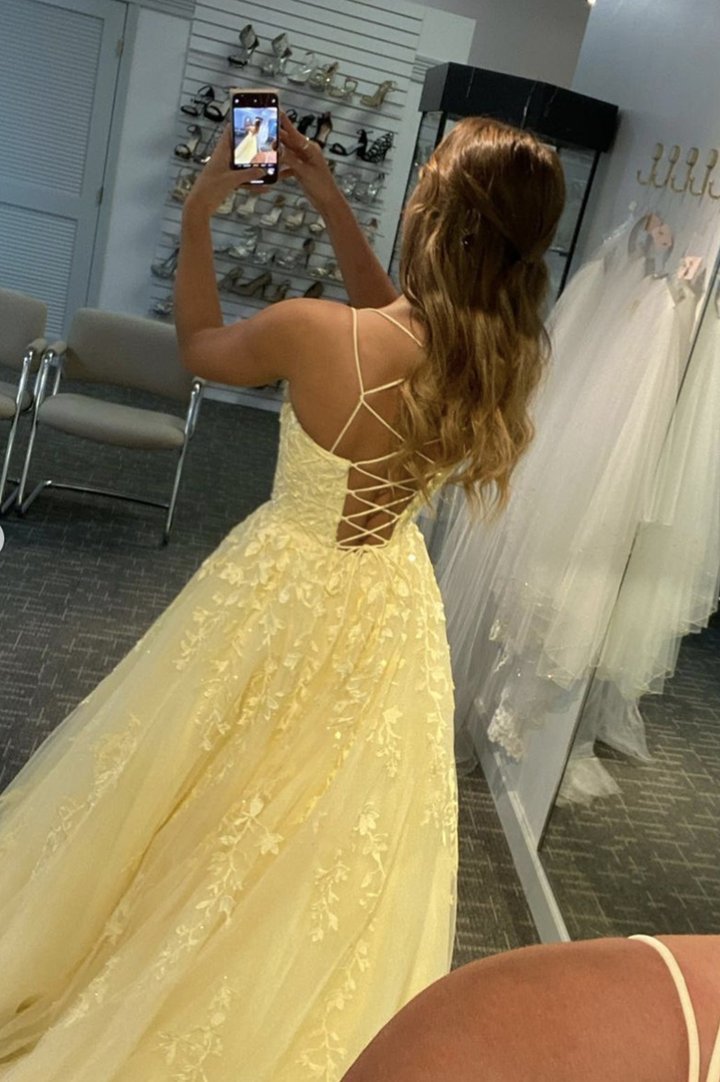 daffodil tulle long prom dresses floral appliques formal evening dress