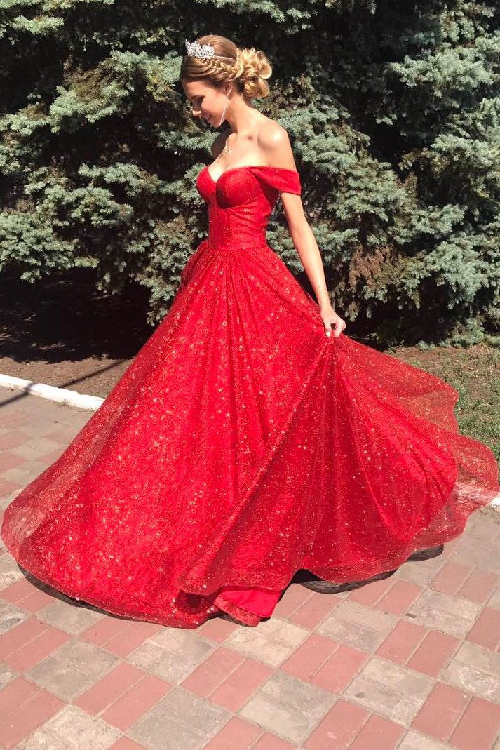 sparkly off shoulder red long prom dress sleeveless sequins evening dresses