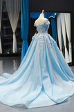 off the shoulder light blue prom dress 3d appliques quinceanera gown