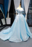 Off-the-Shoulder Light Blue Prom Dress 3D Appliques Quinceanera Gown MP272