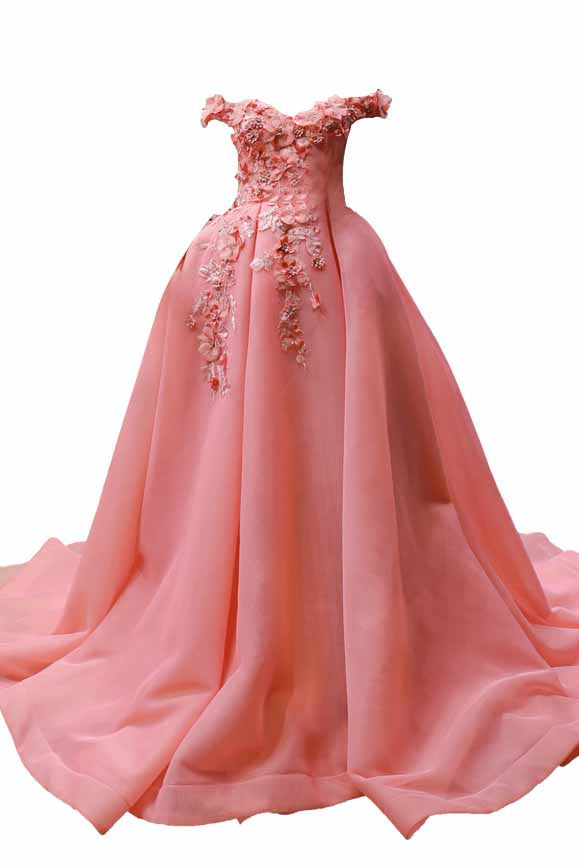 off the shoulder prom dress 3d floral appliques quinceanera gown
