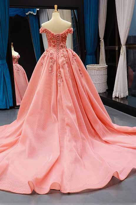 off the shoulder prom dress 3d floral appliques quinceanera gown