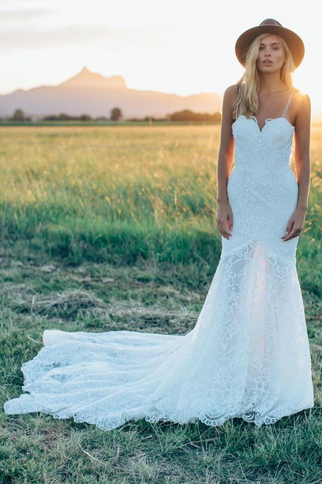 gorgeous ivory mermaid sweetheart rustic lace wedding dresses