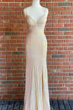 v neck straps sequined mermaid prom dresses long slit evening dresses