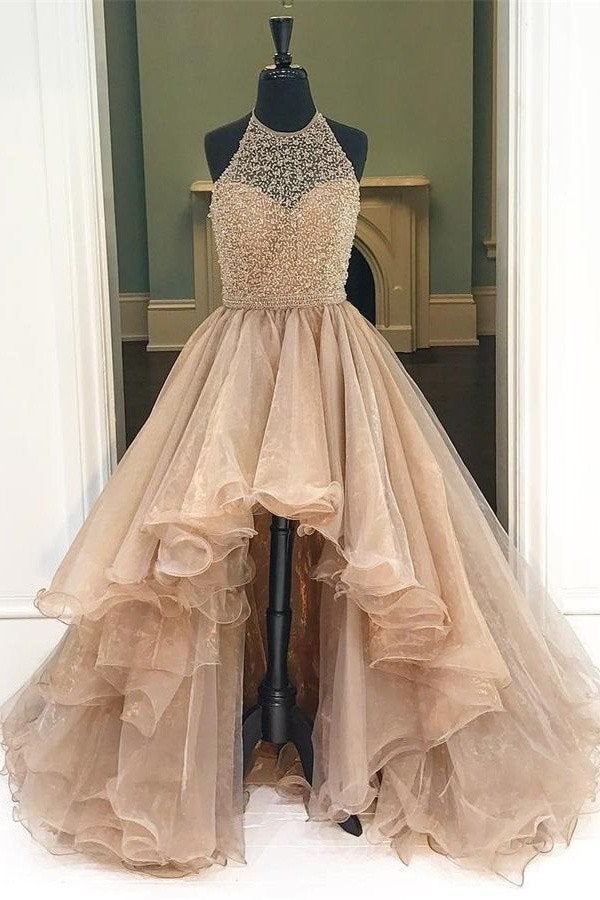 halter backless sparkly prom dresses high low sweet 16 dresses