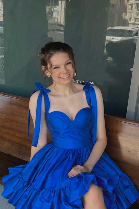 cute a line tie straps green ruffles satin short homecoming dresses