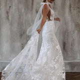 backless bohemian mermaid lace wedding dress bridal gown