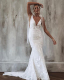 backless bohemian mermaid lace wedding dress bridal gown