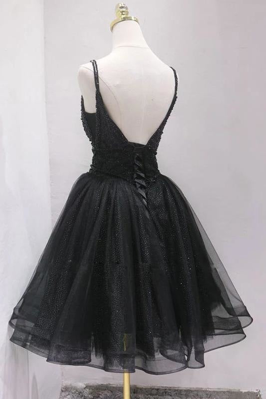 beading black tulle homecoming dress charming short prom dress