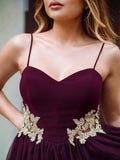spaghetti straps short homecoming party dress with gold applique