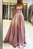 simple a line long prom dresses with slit backless evening dress
