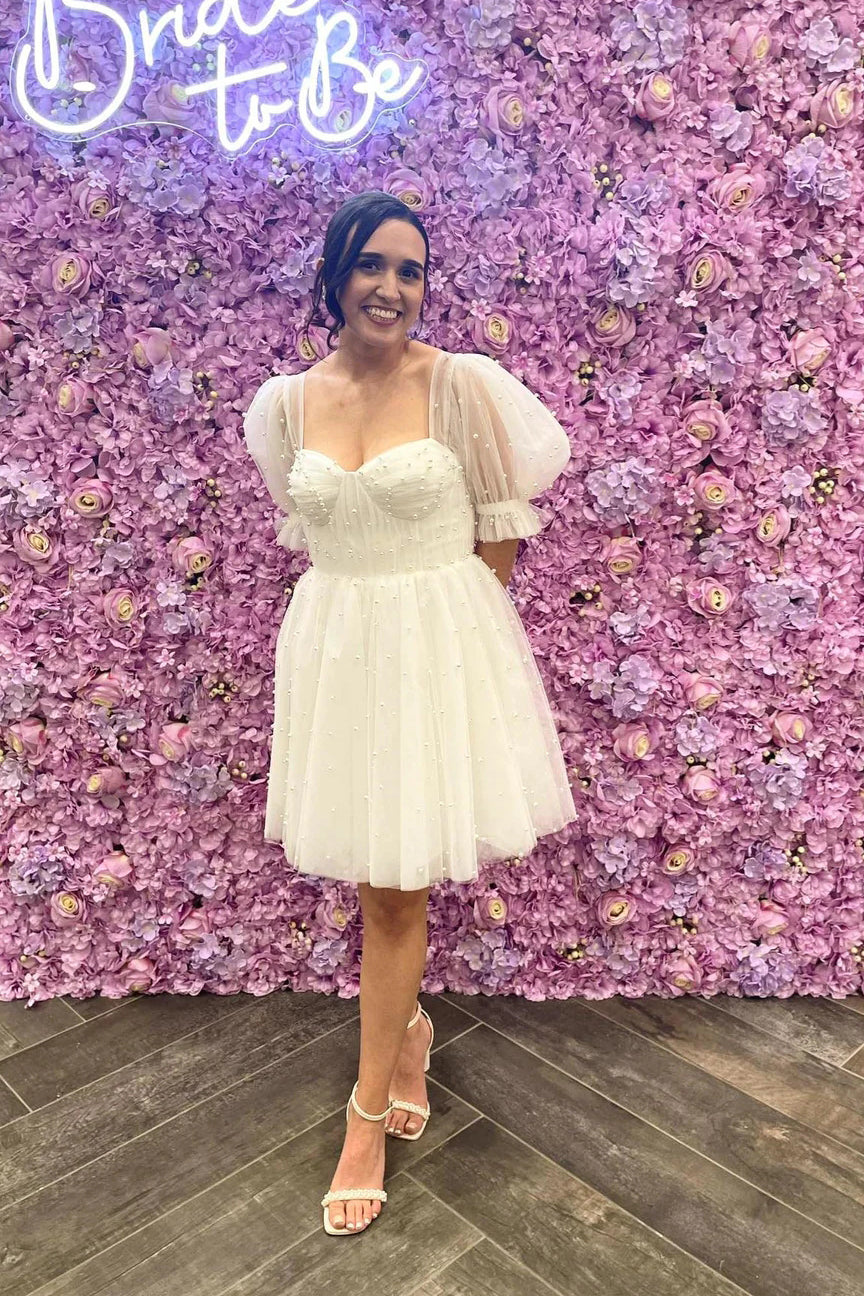 blush pink pearls corset short homecoming dress princess party dress