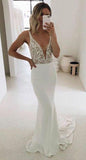 lace ivory sheath v neck sleeveless v back wedding dresses