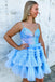 Sky Blue V Neck Sequins A-line Multi-Layers Tulle Homecoming Dress GM686
