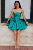 Strapless A-Line Satin Short Prom Dress With Bowknot, Green Homecoming Dress GM683