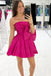 Strapless A-Line Satin Short Prom Dress With Bowknot, Green Homecoming Dress GM683