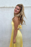 Yellow Spaghetti Straps Satin Prom Dress A-line Formal Dress with Pleats GP707