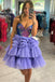 Lavender Sequin V-Neck Homecoming Dresses, Tiered Short Prom Dress GM687