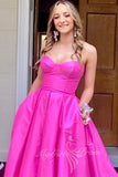 Hot Pink A Line Satin Prom Dress Sweetheart Formal Dress with Pockets GP783