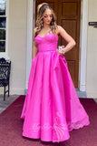 Hot Pink A Line Satin Prom Dress Sweetheart Formal Dress with Pockets GP783