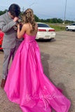 Hot Pink A Line Satin Prom Dress Sweetheart Formal Dress with Pockets GP783