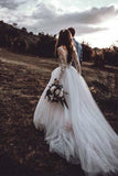 Long Sleeves A Line Lace Applique Beach Boho Tulle Wedding Dresses PW582