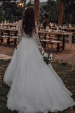 Long Sleeves A Line Lace Applique Beach Boho Tulle Wedding Dresses PW582