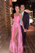 strapless high split satin pink prom dress elegant evening party dresses