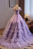 A-Line Tulle Lavender Long Prom Dress, Long Ball Gown Quinceanera Dresses GP742