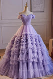 A-Line Tulle Lavender Long Prom Dress, Long Ball Gown Quinceanera Dresses GP742