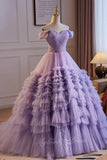 A-Line Tulle Lavender Long Prom Dress, Long Ball Gown Quinceanera Dresses GP742