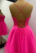 A-line Hot Pink Corset Tulle Homecoming Dress, Sweetheart Short Prom Dress GM699