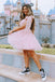 a line pink starry tulle short prom dresses tie straps homecoming dresses
