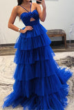 a line orange flower keyhole tiered tulle prom dresses backless formal gown