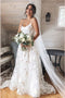 A-line Straps Corset Boho Floral Wedding Dress, Beach Bridal Gown PW553