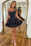 Beading Strapless A-Line Short Black Homecoming Dress With Bows GM735