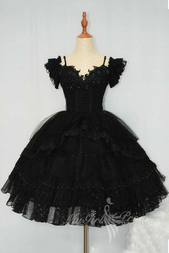 Black Princess Short Prom Dress Sweet 15 Party Puffy Skirt Homecoming Dress GM637