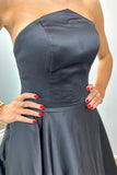 Black Strapless A-Line Satin Long Prom Dress, Simple Formal Gown GP652