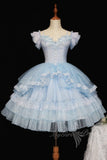 Blue Princess Short Prom Dress Sweet 15 Party Puffy Skirt Homecoming Dress GM637