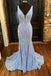 Blue Sequined Deep V Neck Mermaid Prom Dress, Glitter Formal Gown GP693